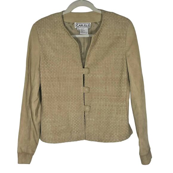 Vintage Carlisle Cropped Tan Suede Jacket Woven Texture Size 4 - Picture 10 of 11